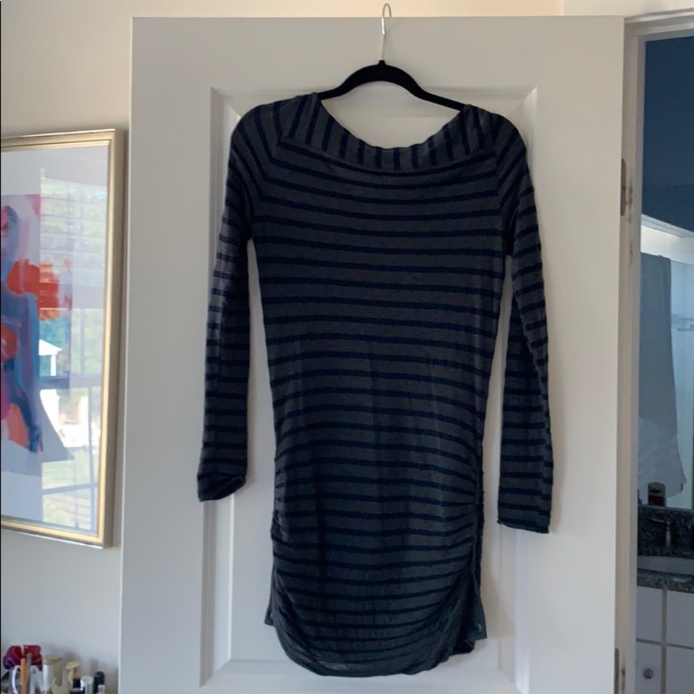 Striped dress with button ruching at sides
